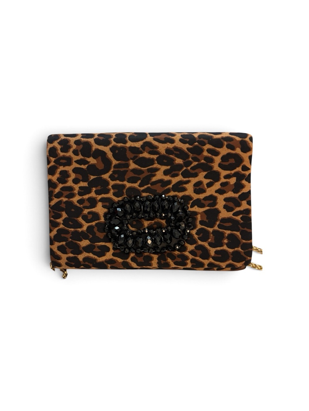 Leopard Print Cross Body Mini Shoulder Bag with center Black Crystal Accent